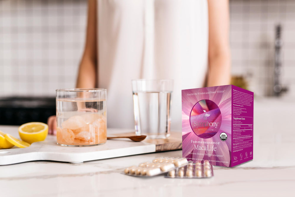 Sustainable packaging of Femmenessence MacaLife with recyclable materials and eco inks.