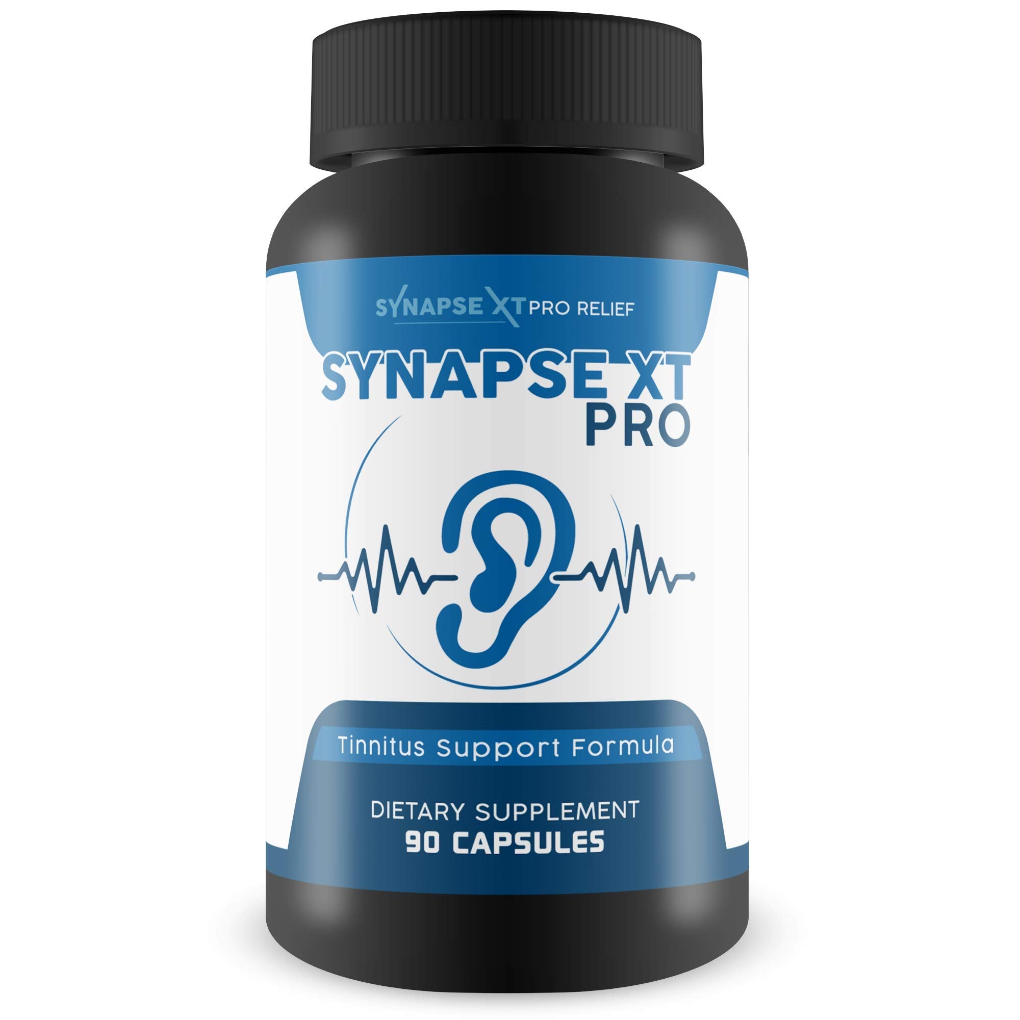 Synapse XT Pro bottle front showing the herbal tinnitus support formula for daily ear comfort.