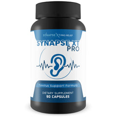 Synapse XT Pro bottle front showing the herbal tinnitus support formula for daily ear comfort.