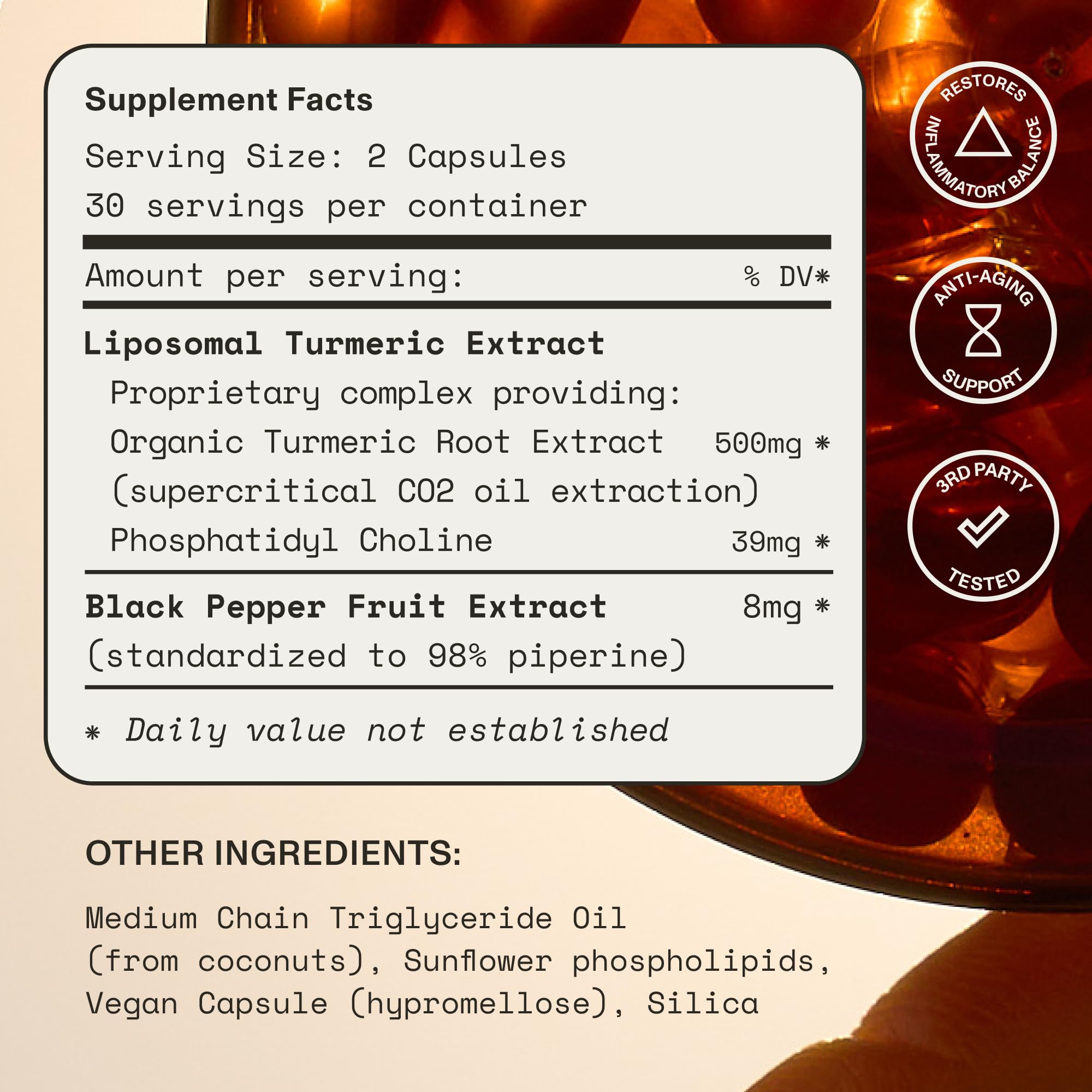 Synchro Gold bottle with pepper icon highlighting piperine boost for absorption.