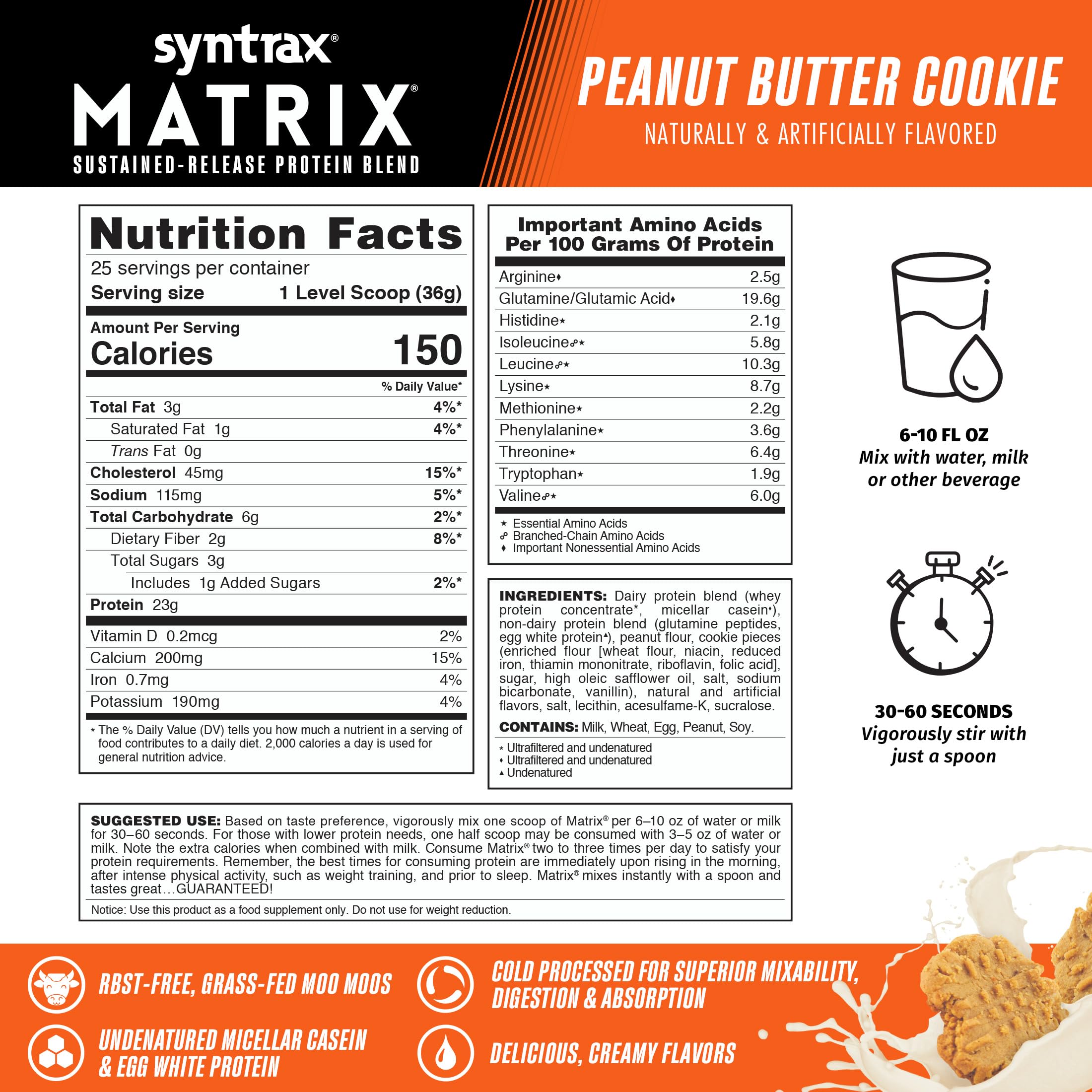 Close-up of undenatured whey and micellar casein ingredients in Syntrax Matrix