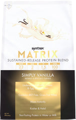 Syntrax Matrix bottle illustrating sustained-release protein for steady daily nutrition.