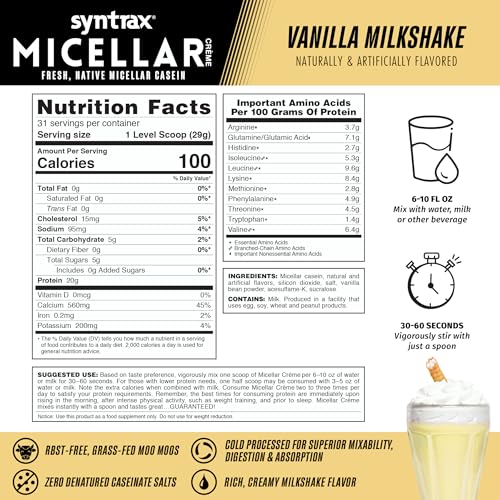 Syntrax Micellar Crème vanilla shake in glass with creamy texture