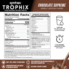 Syntrax Trophix bag shows rBST-free whey and undenatured proteins.