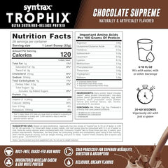 Syntrax Trophix chocolate supreme shake in glass ideal after workouts.