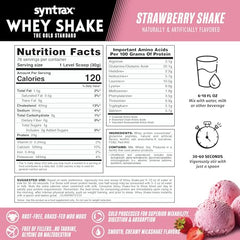 Syntrax Whey Shake strawberry mix into water demonstrates instant mixability and smooth texture.