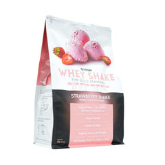 Syntrax Whey Shake strawberry tub showcases grass-fed, high quality protein blend.