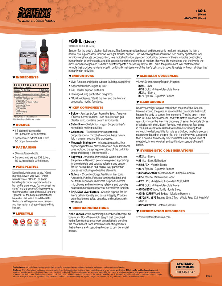 Systemic Formulas L bottle label highlights gluten-free and clean ingredients