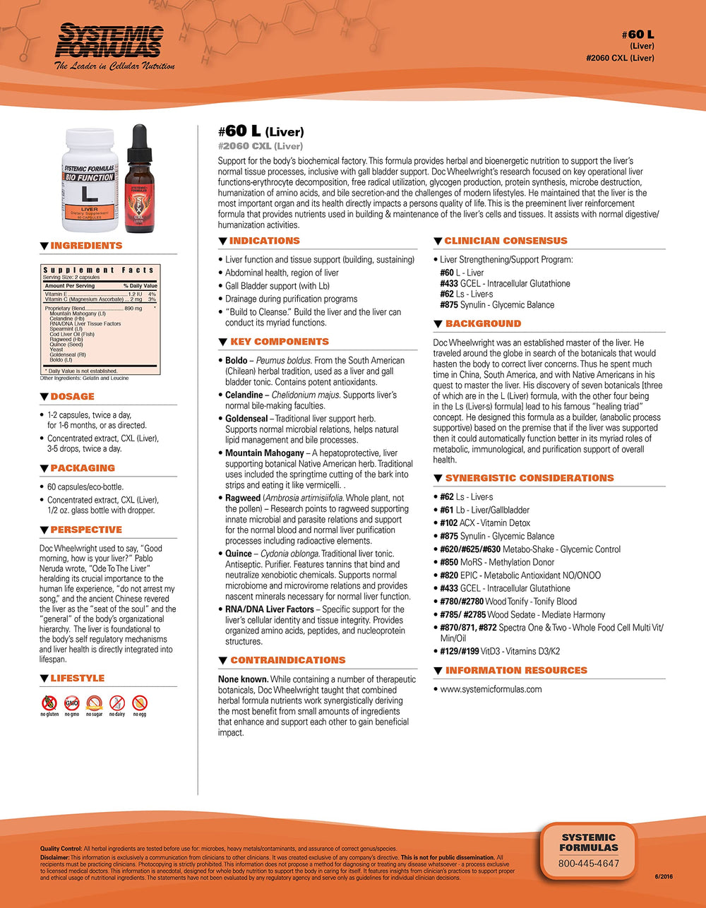 Systemic Formulas L bottle label highlights gluten-free and clean ingredients