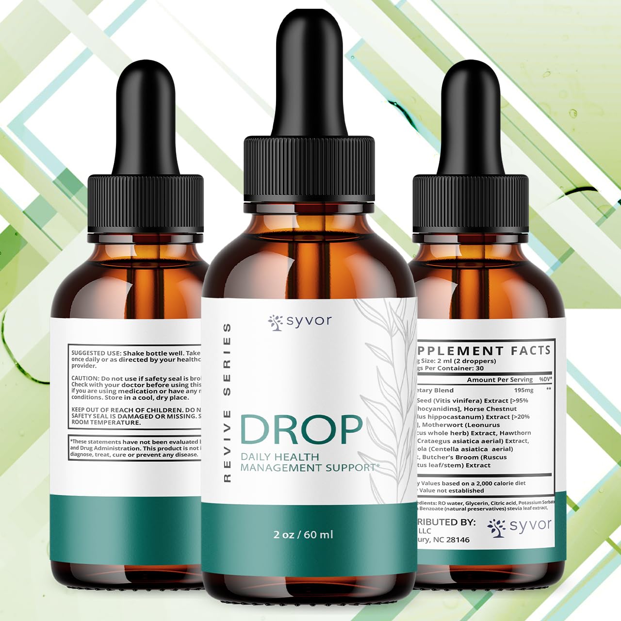 Syvor Drop The Pounds Drops bottle closeup highlighting the liquid formula.