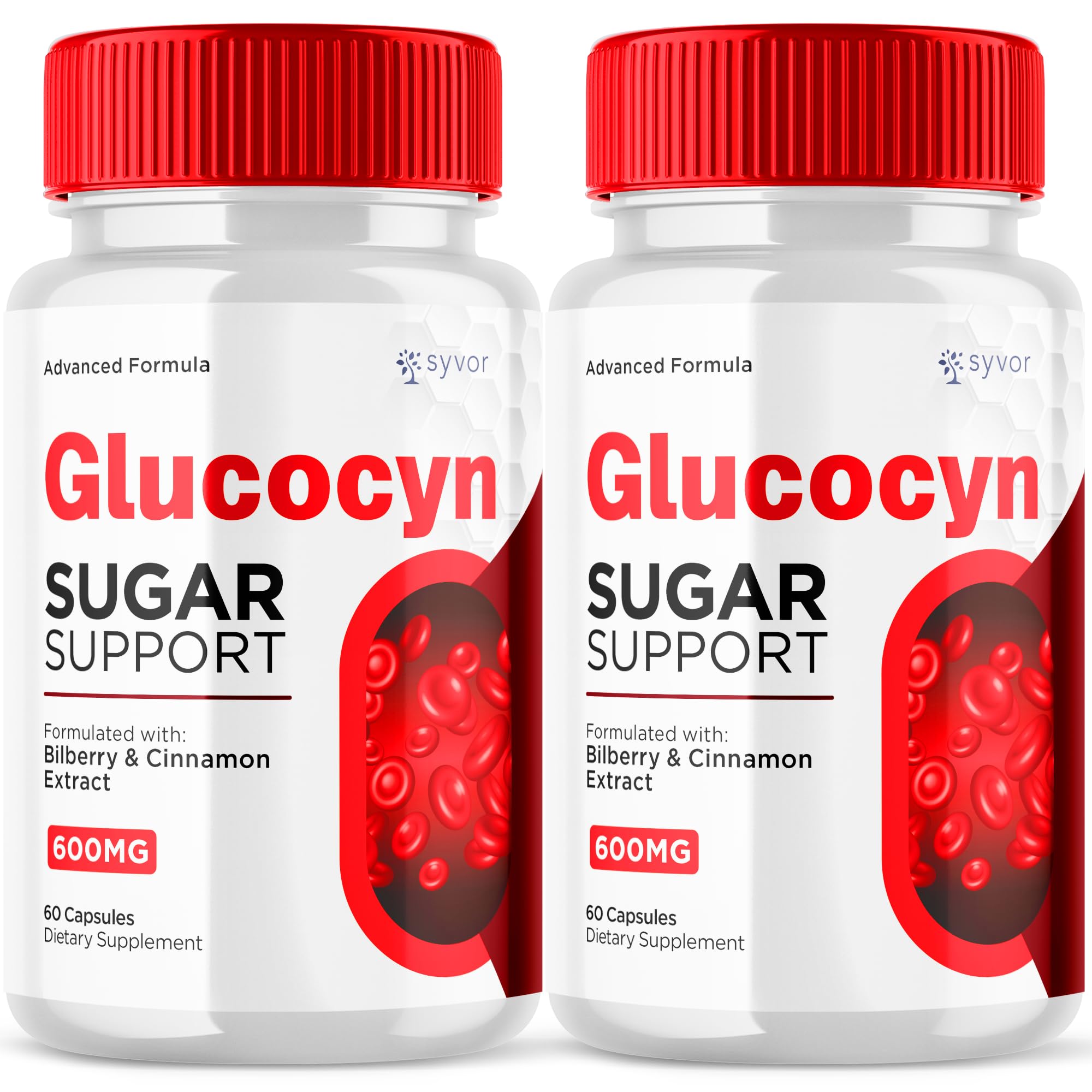Syvor Glucocyn capsules bottle side view on white background for daily wellness.