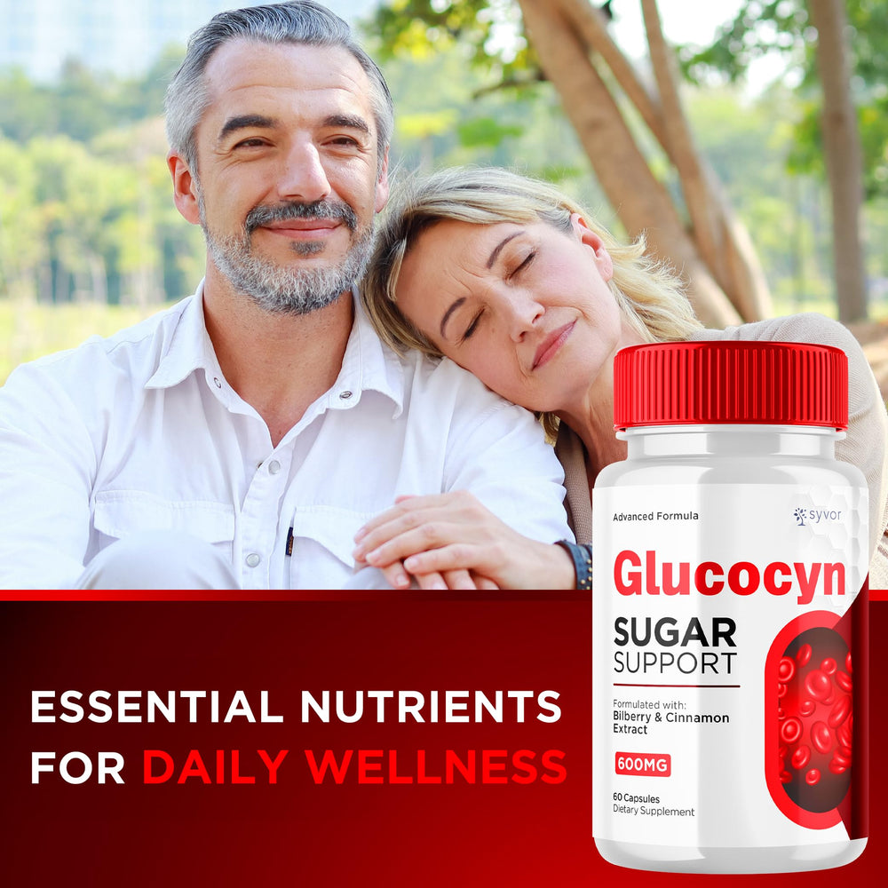 Syvor Glucocyn capsules pouring into a glass for simple daily use.