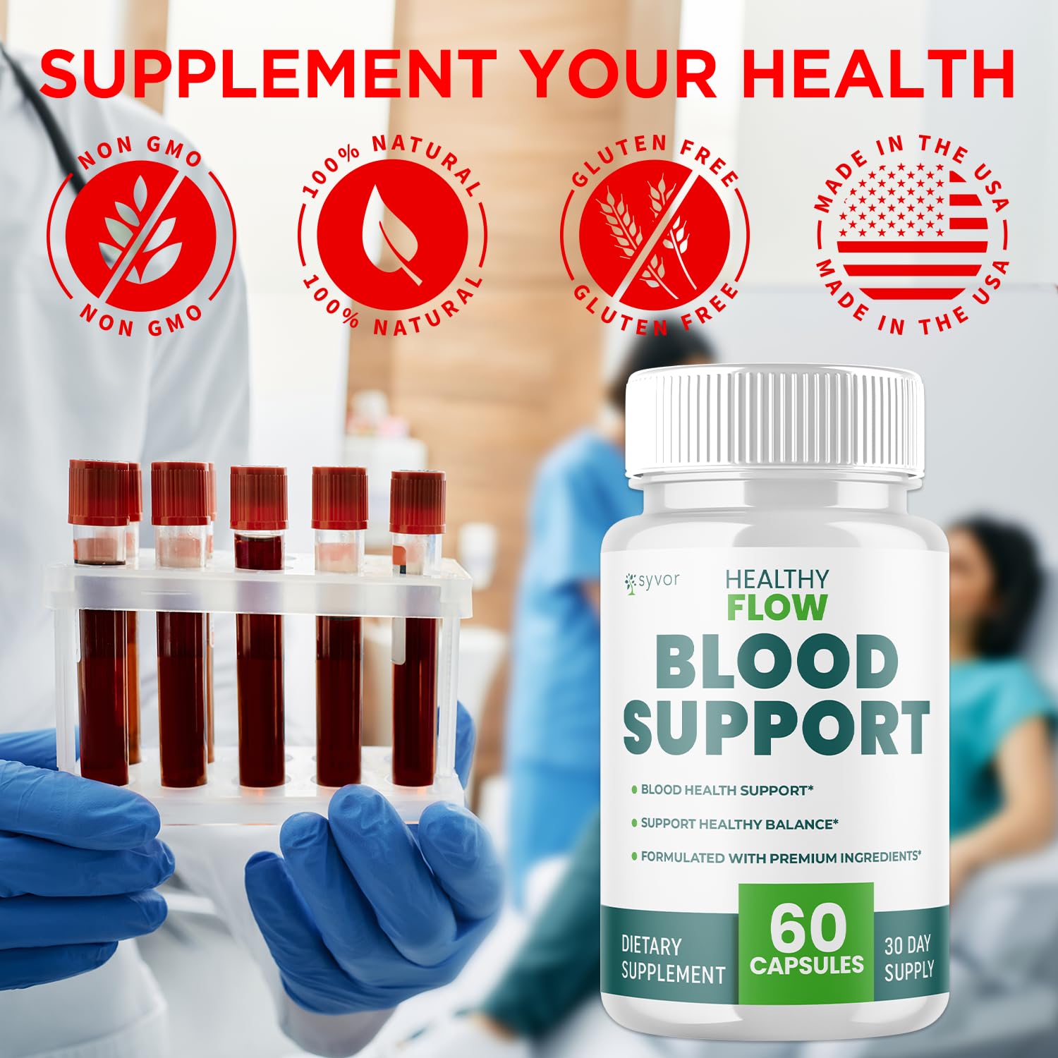 Syvor Healthy Flow Blood Support packaging displayed in store setting
