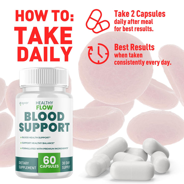 Syvor Healthy Flow Blood Support serving count visible on bottle