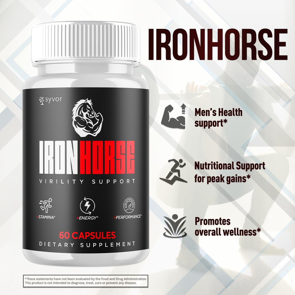 Syvor Iron Horse label detail reveals natural formula and usage cues.