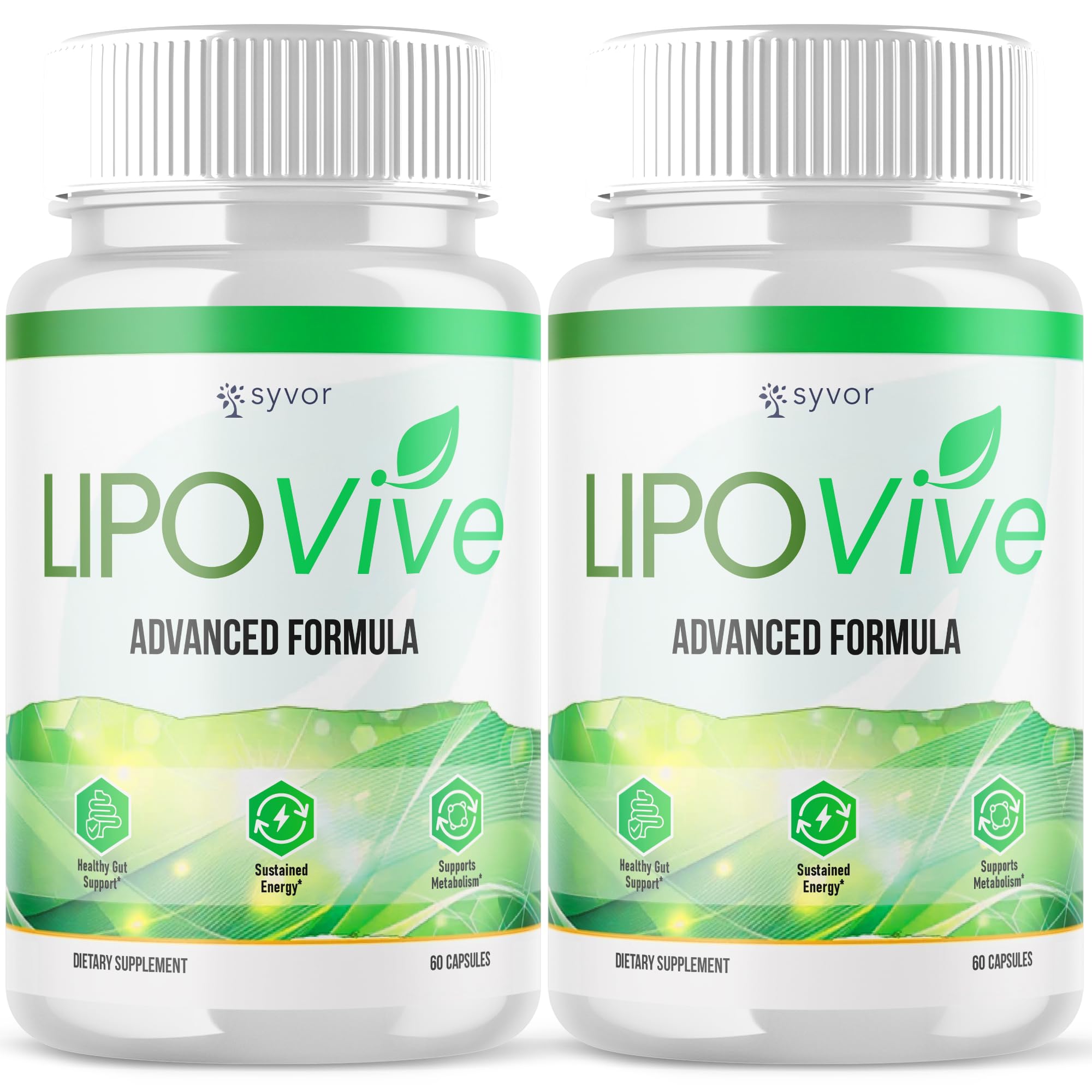 Syvor Lipovive capsules bottle front, supports active lifestyle with natural ingredients.
