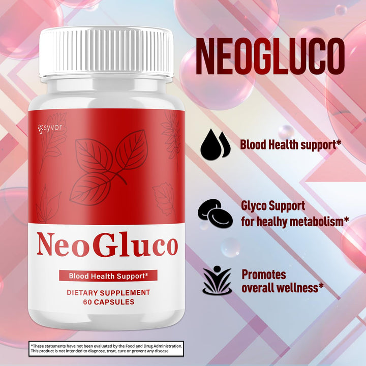 Syvor NeoGluco bottle side view showing travel-friendly packaging.