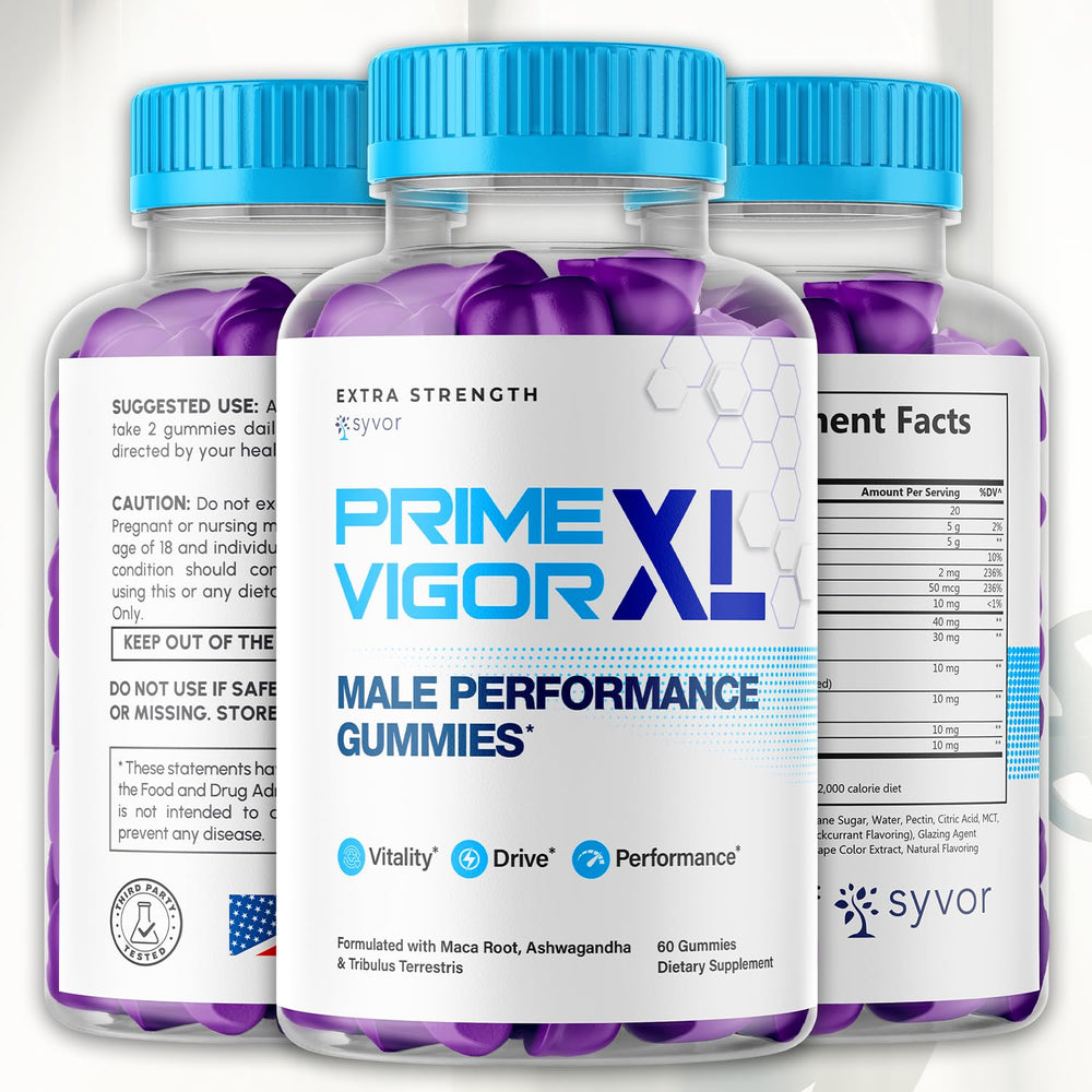 Syvor Prime Vigor XL gummies close-up highlights chewy texture for easy daily use