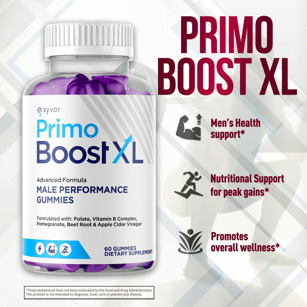 Syvor Primo Boost XL gummies in active-life scene suggests support during workouts or busy days.