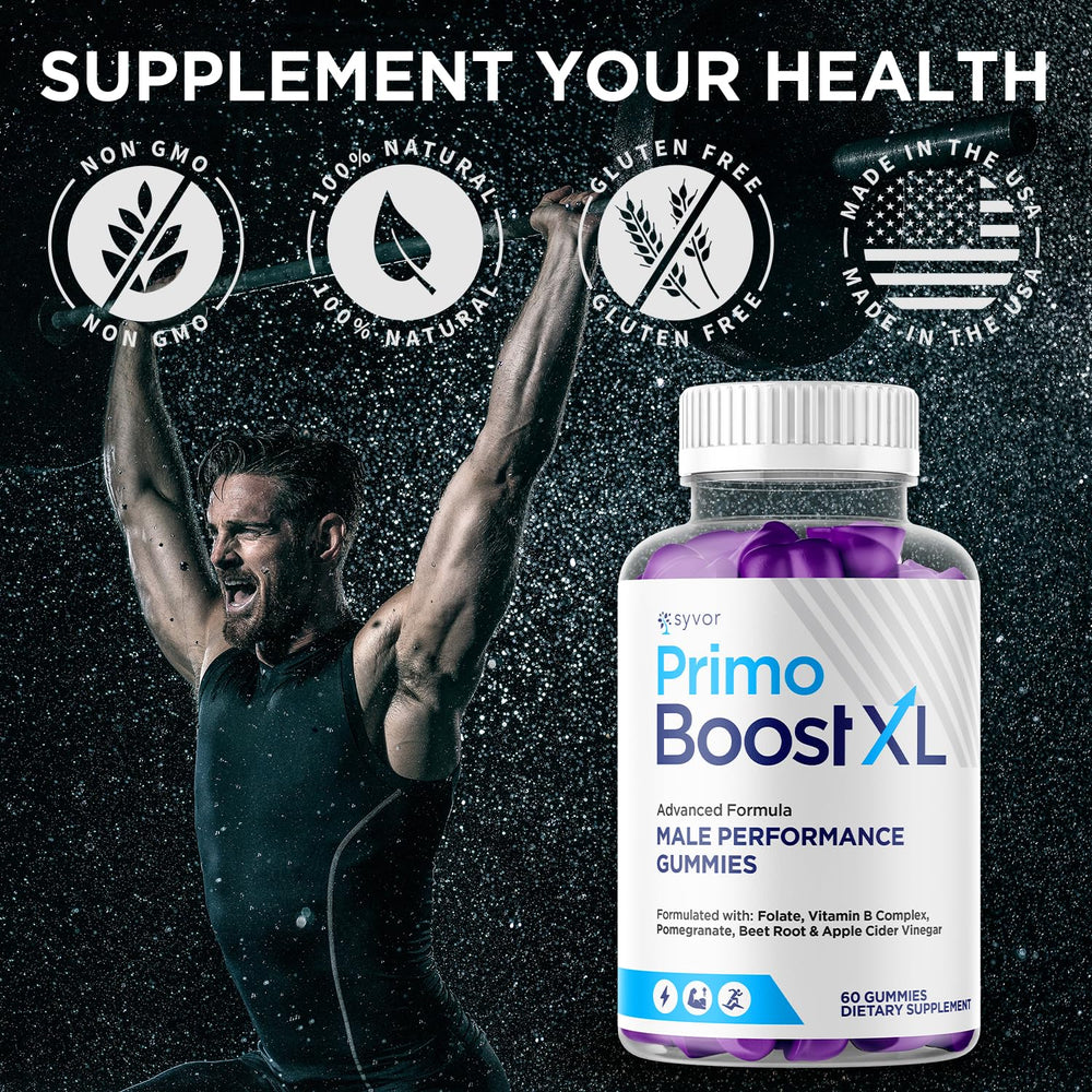 Syvor Primo Boost XL gummies open bottle with ready-to-enjoy gummies.