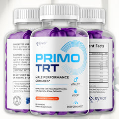 Syvor Primo TRT Gummies 3-pack packaging showcasing convenient multi-pack.