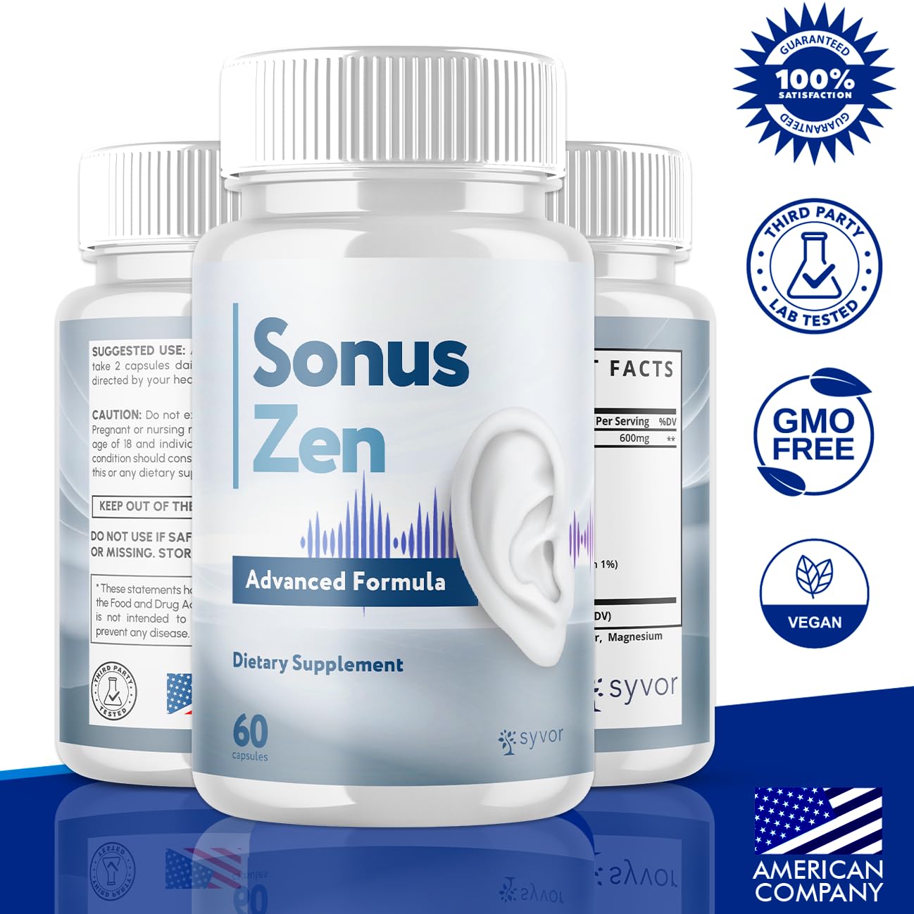 Syvor Sonus Zen capsules pack exterior, suggesting a convenient 60-day supply.