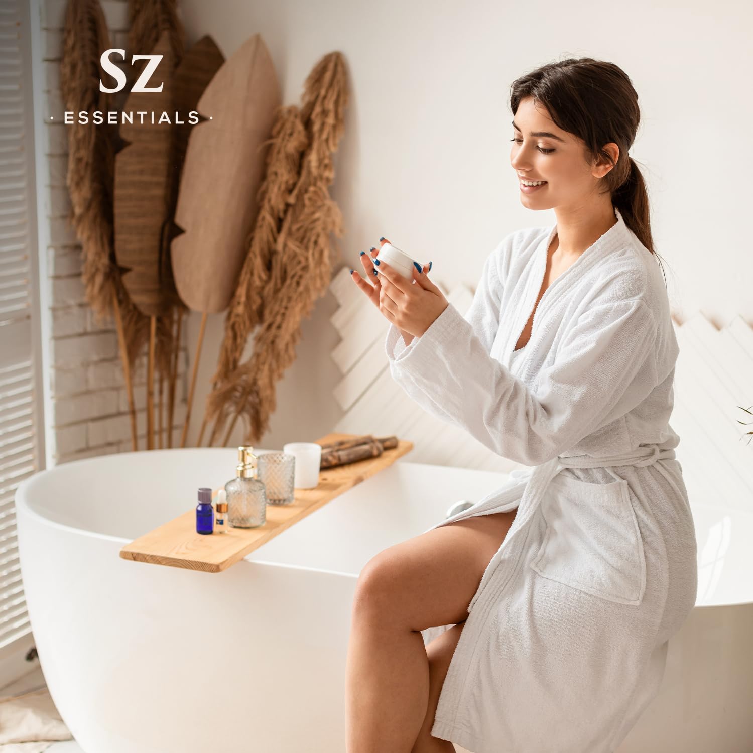 Sz Essentials Blue Lotus spa routine with gentle diffuser aroma.