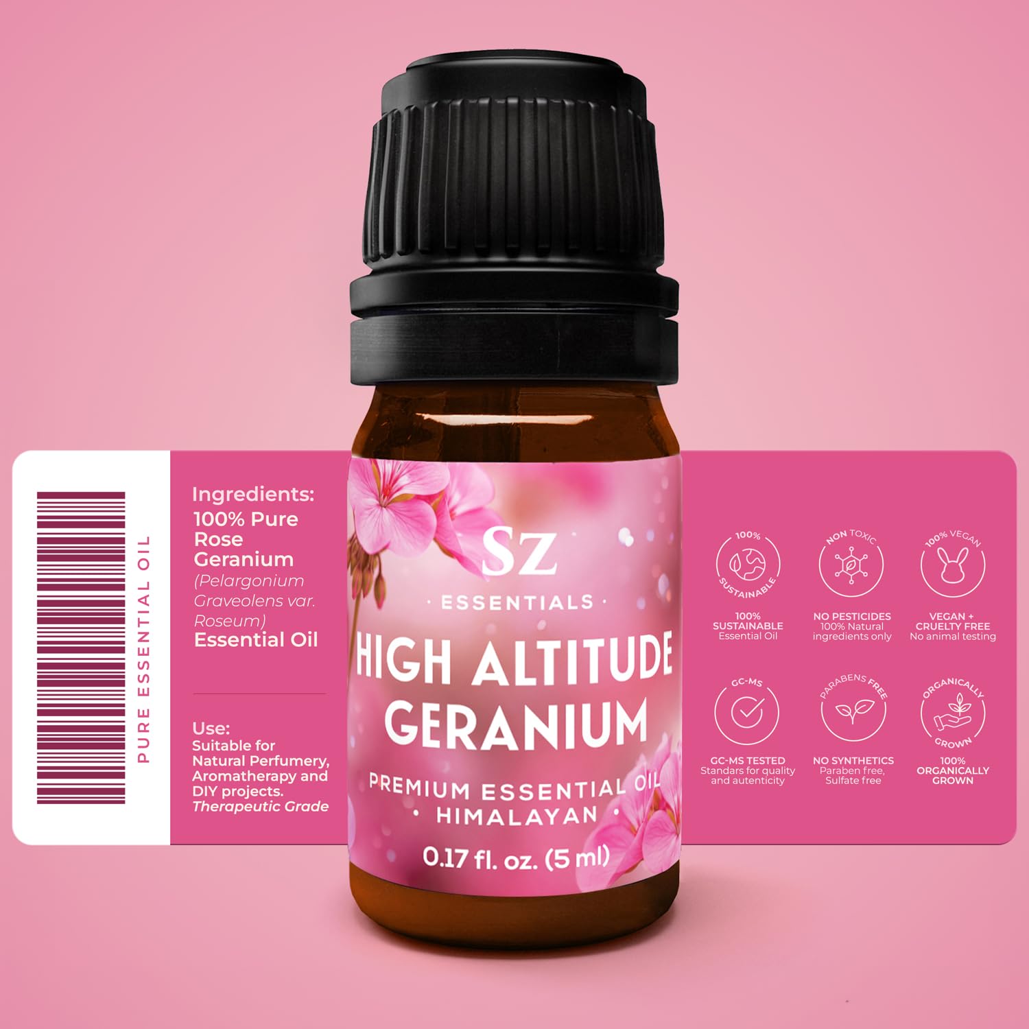 Sz Essentials Geranium Oil dropper for precise dosing in skincare.