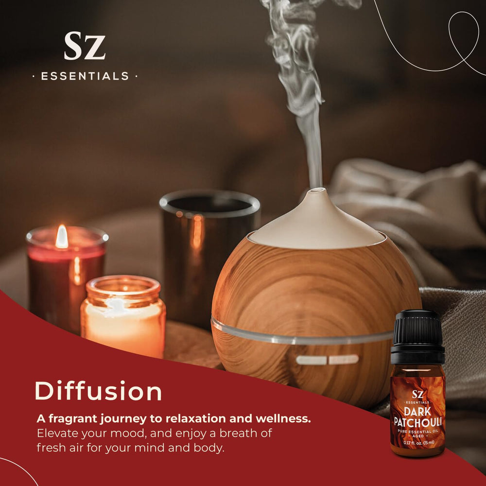 Sz Essentials amber candle with patchouli-inspired scent.