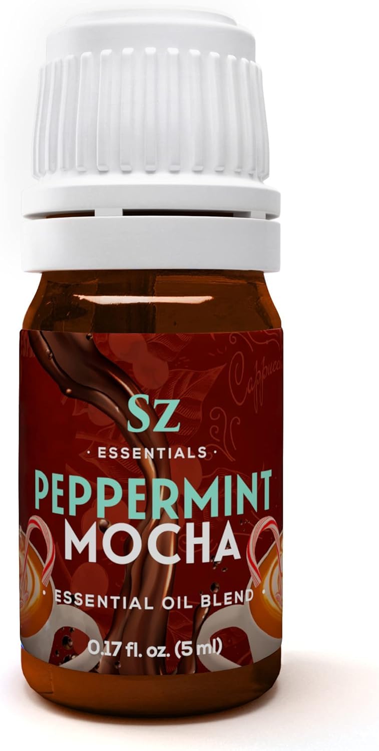 Sz Essentials Peppermint Mocha bottle delivers a cozy scent for diffusers.