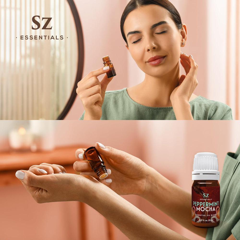 Sz Essentials Peppermint Mocha gift-ready bottle for stocking stuffers.