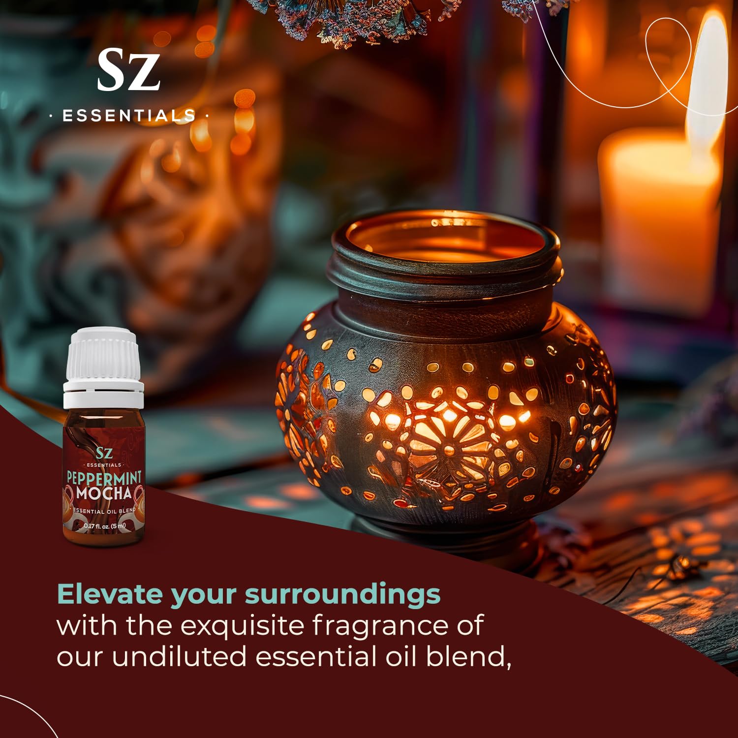 Sz Essentials Peppermint Mocha seasonal room aroma for festive spaces.