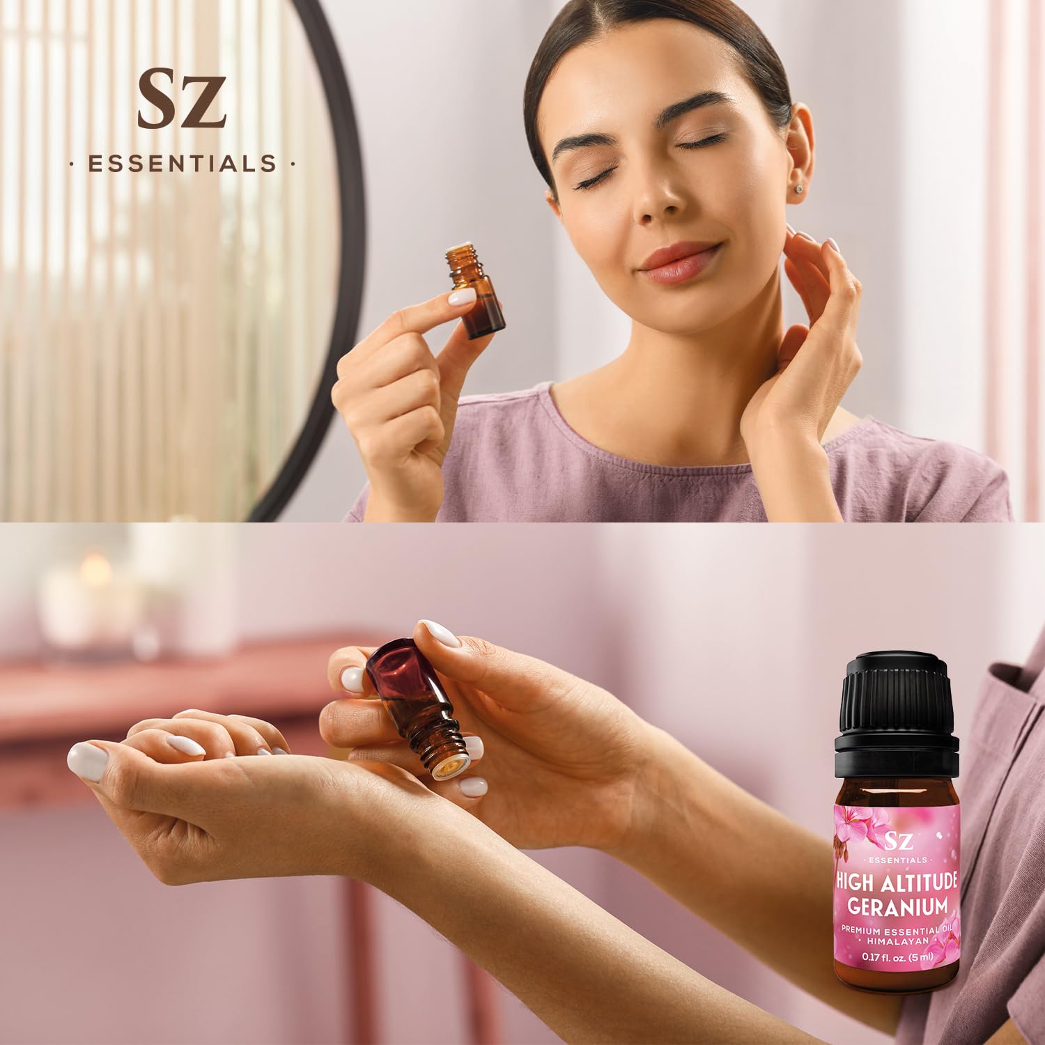 Sz Essentials Geranium oil for refined fragrance and layering in perfumes.