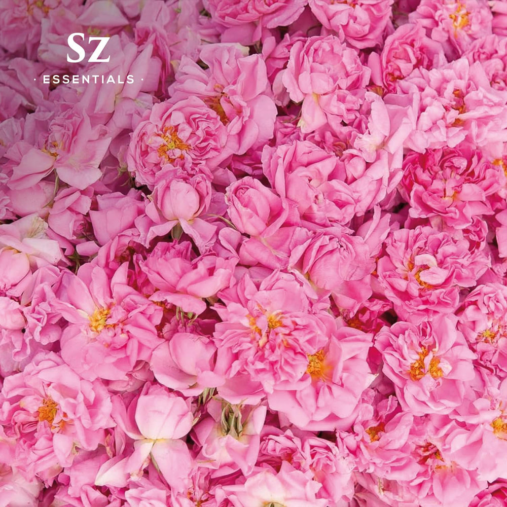 Sz Essentials Rose Absolute packaging label showing pure Bulgarian rose essence.