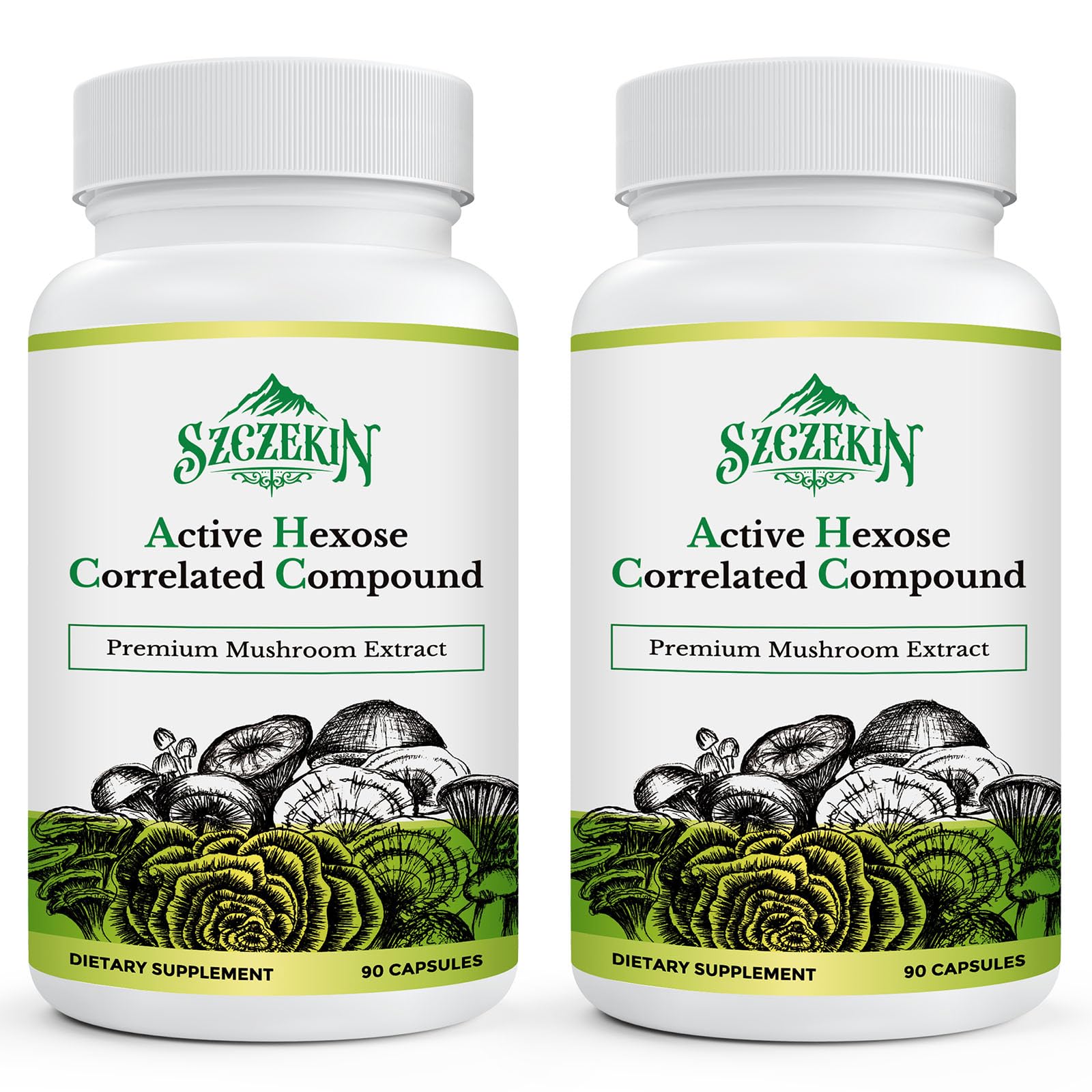 SZCZEKIN AHCC 1500mg capsules bottle showing vegan formula for immune support