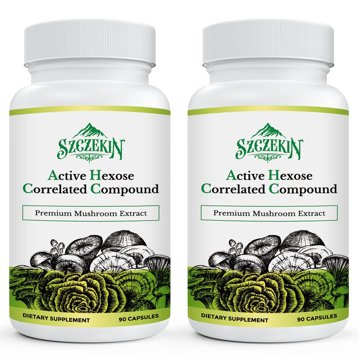 SZCZEKIN AHCC 1500mg capsules bottle showing vegan formula for immune support