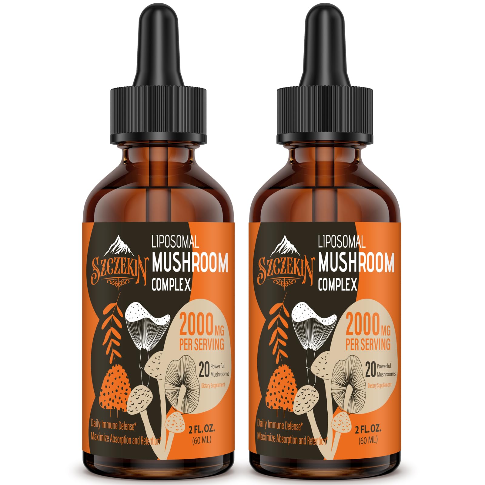 Szczekin Liposomal Mushroom Drops bottle front highlighting the immune support formula