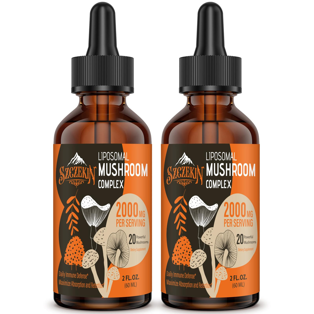 Szczekin Liposomal Mushroom Drops bottle front highlighting the immune support formula