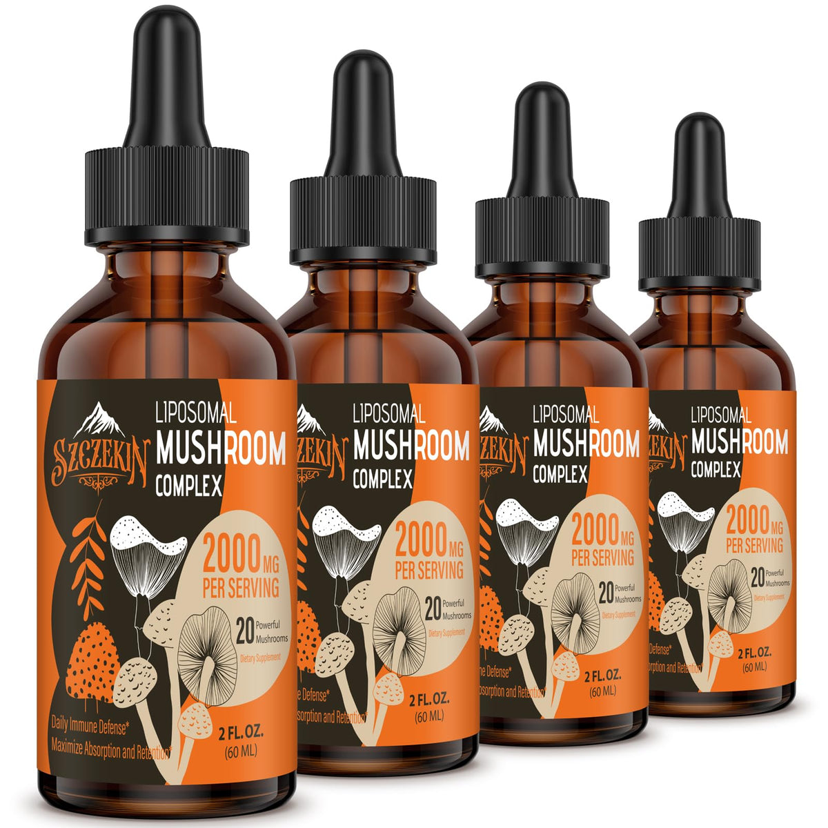 SZCZEKIN Liposomal Mushroom Drops bottle labeled for immune support