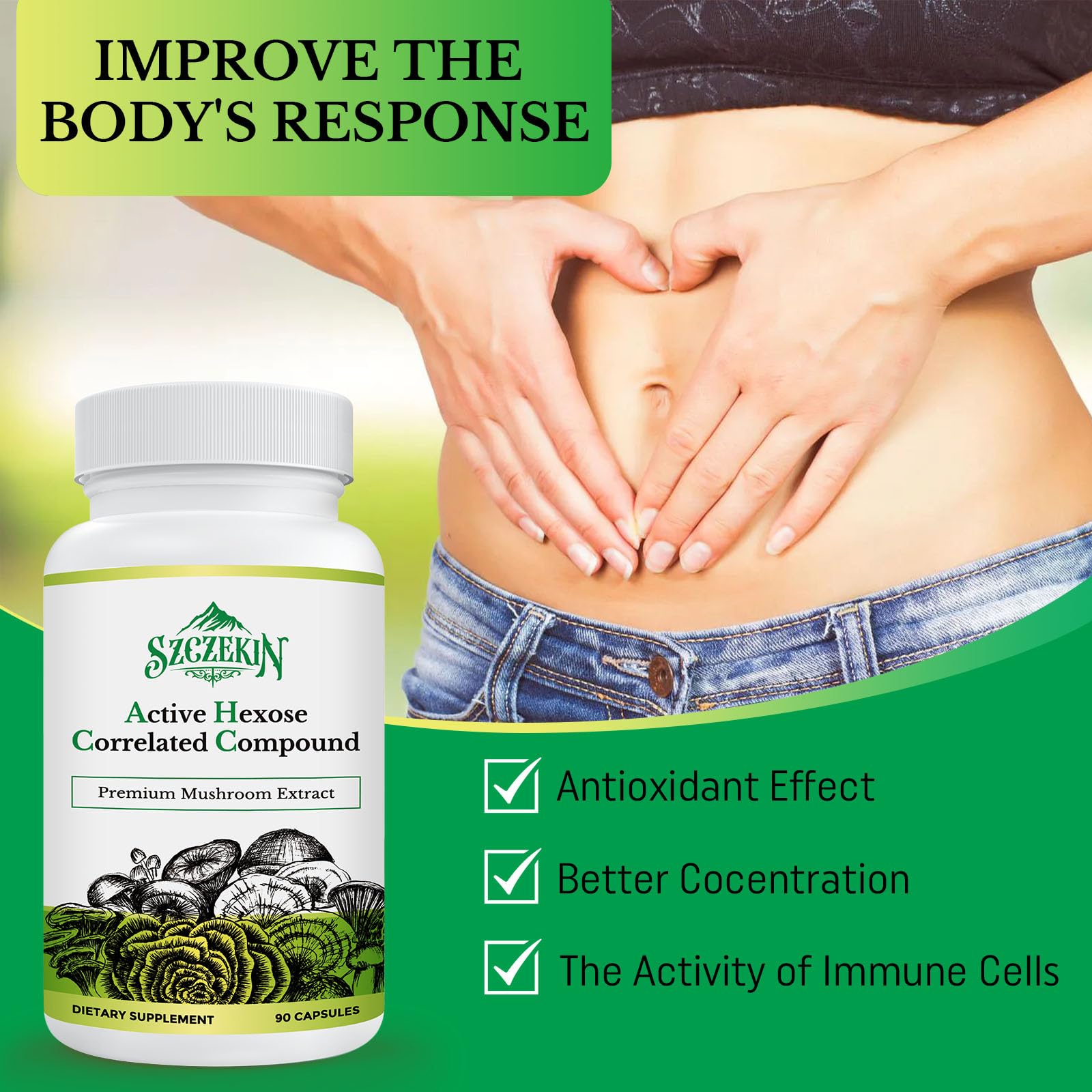 Szczekin vegan capsules packaging emphasizing gluten-free, plant-based formula