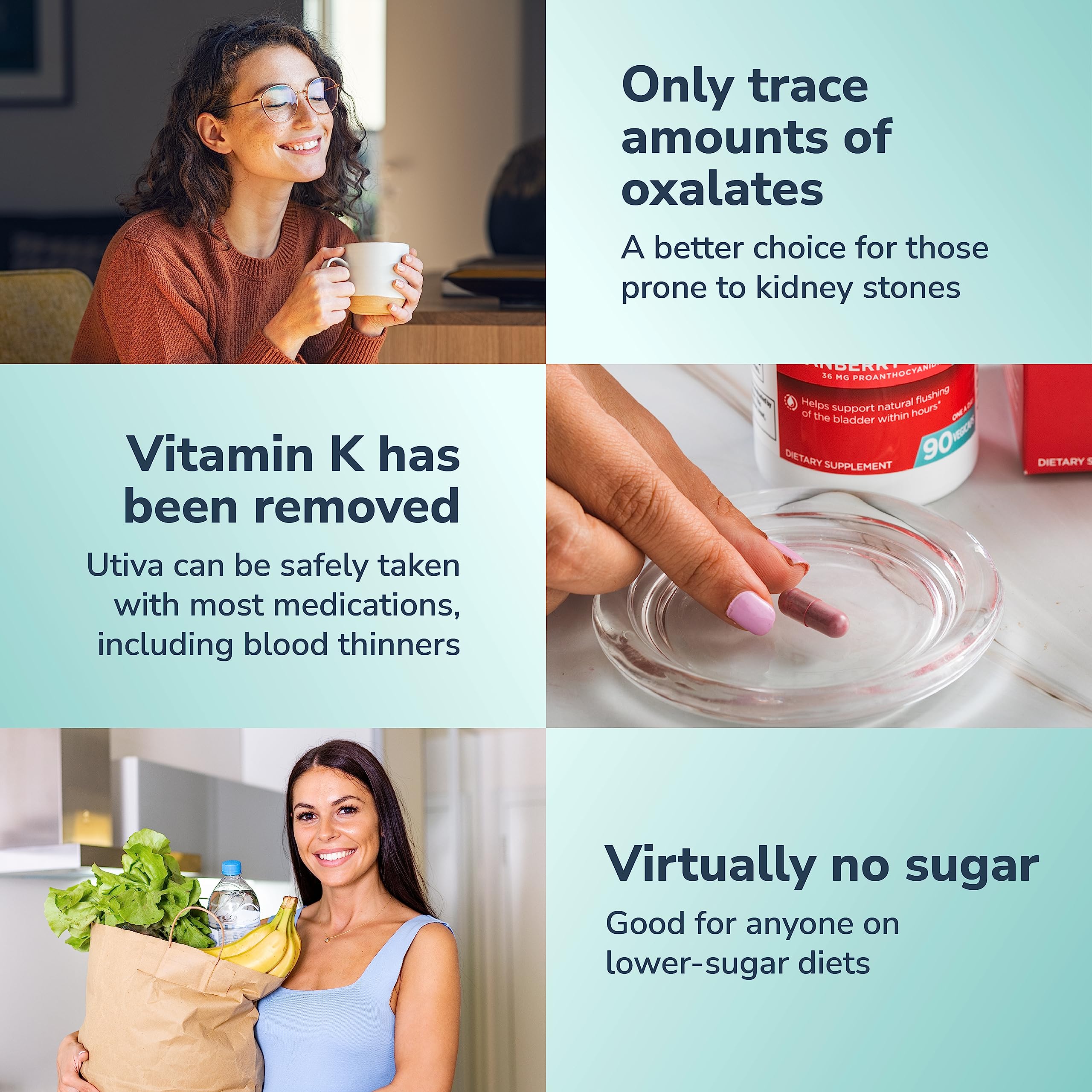 Szio+ Utiva Cranberry PACs daily dose concept with small capsules.
