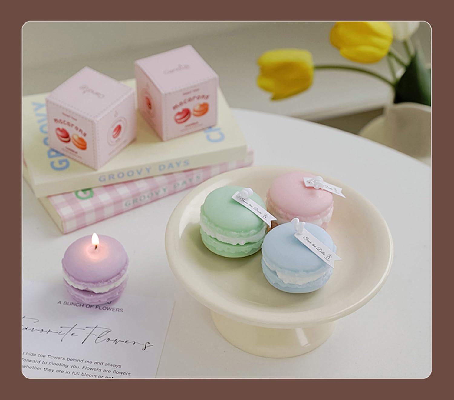 Candle on a modern desk supports cozy focus and ambiance.