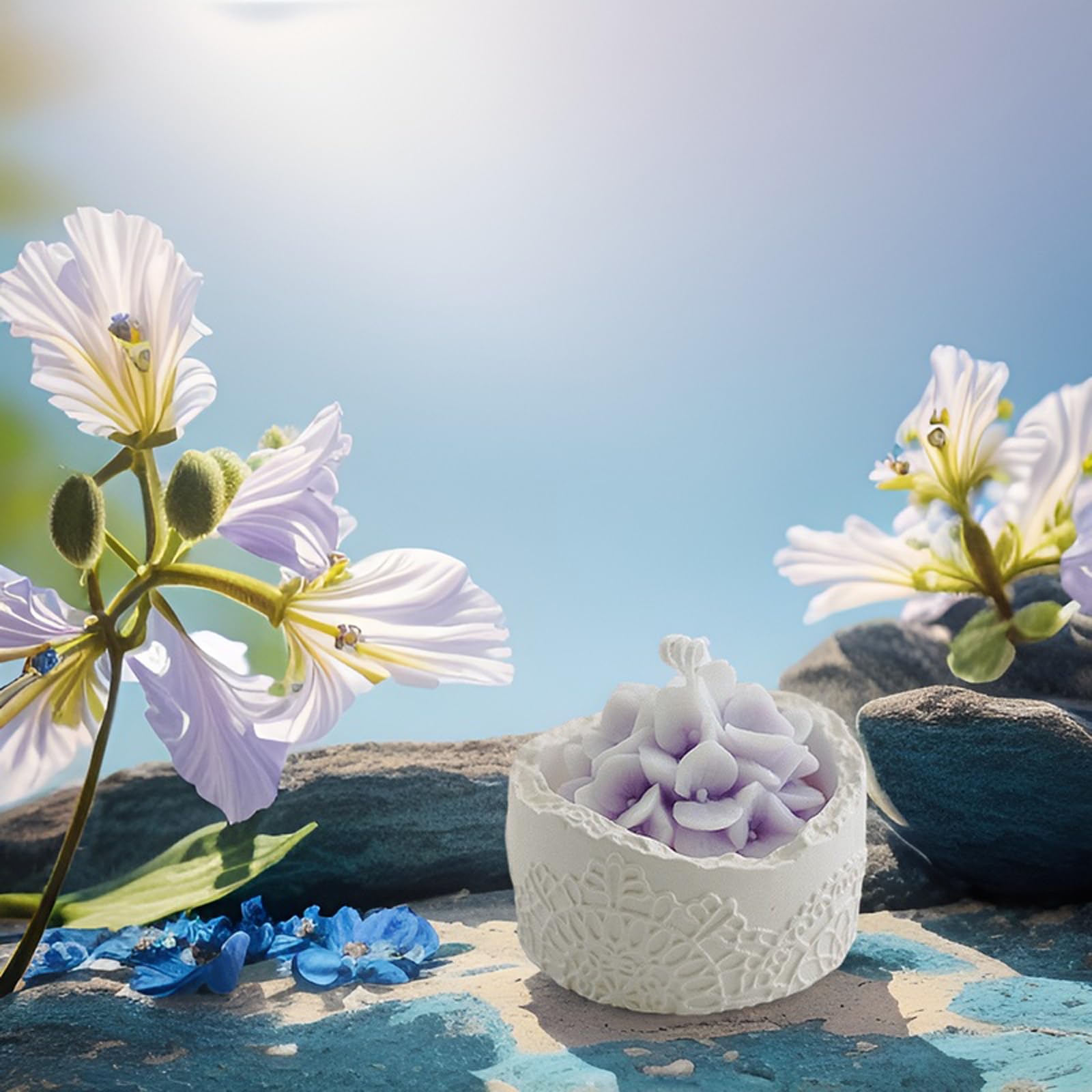 T-shin Hydrangea candle serves as a photography prop with charm