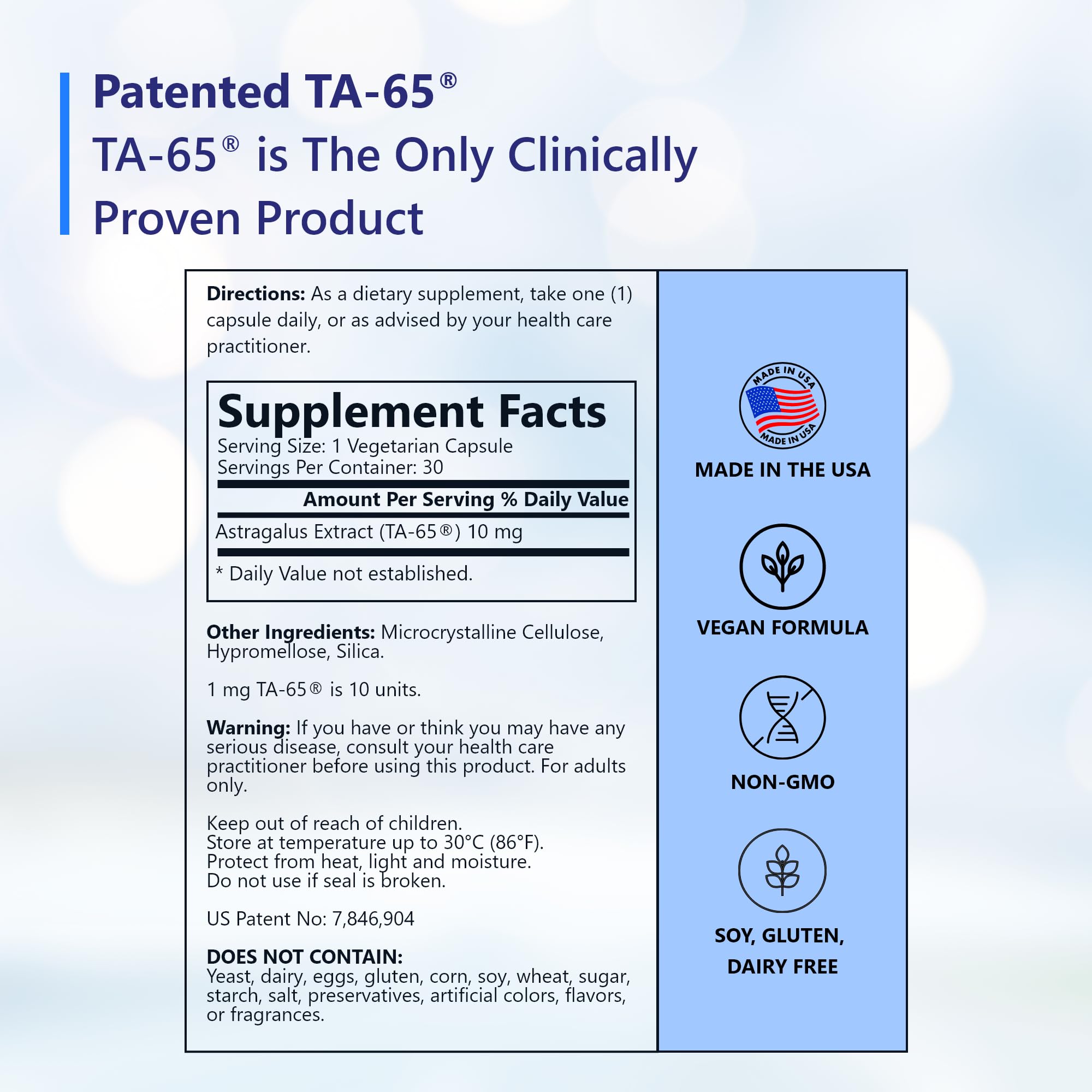 TA Sciences TA65 capsules close-up – easy-to-swallow daily capsules.
