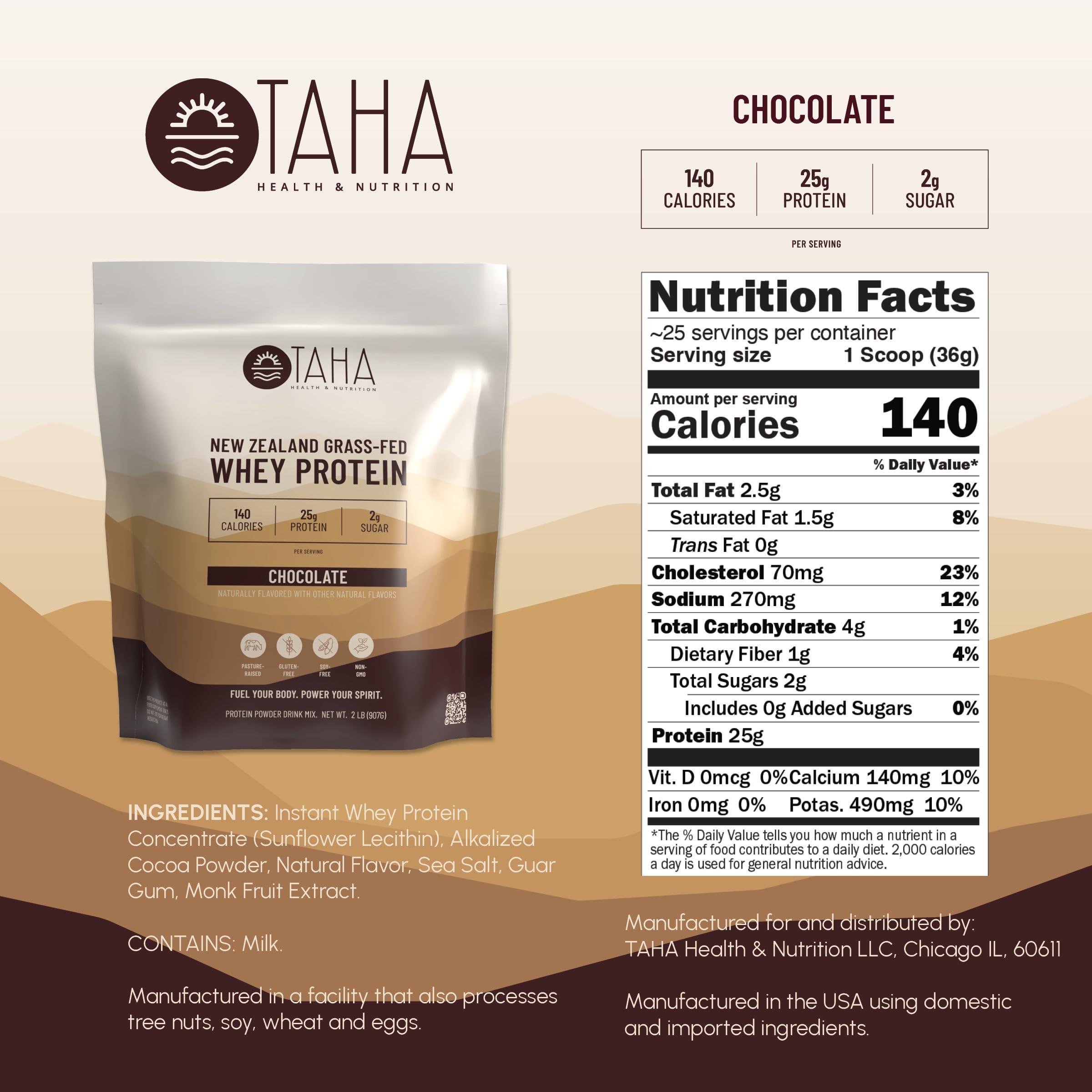 Taha Chocolate Whey Protein shake in glass with rich cocoa flavor