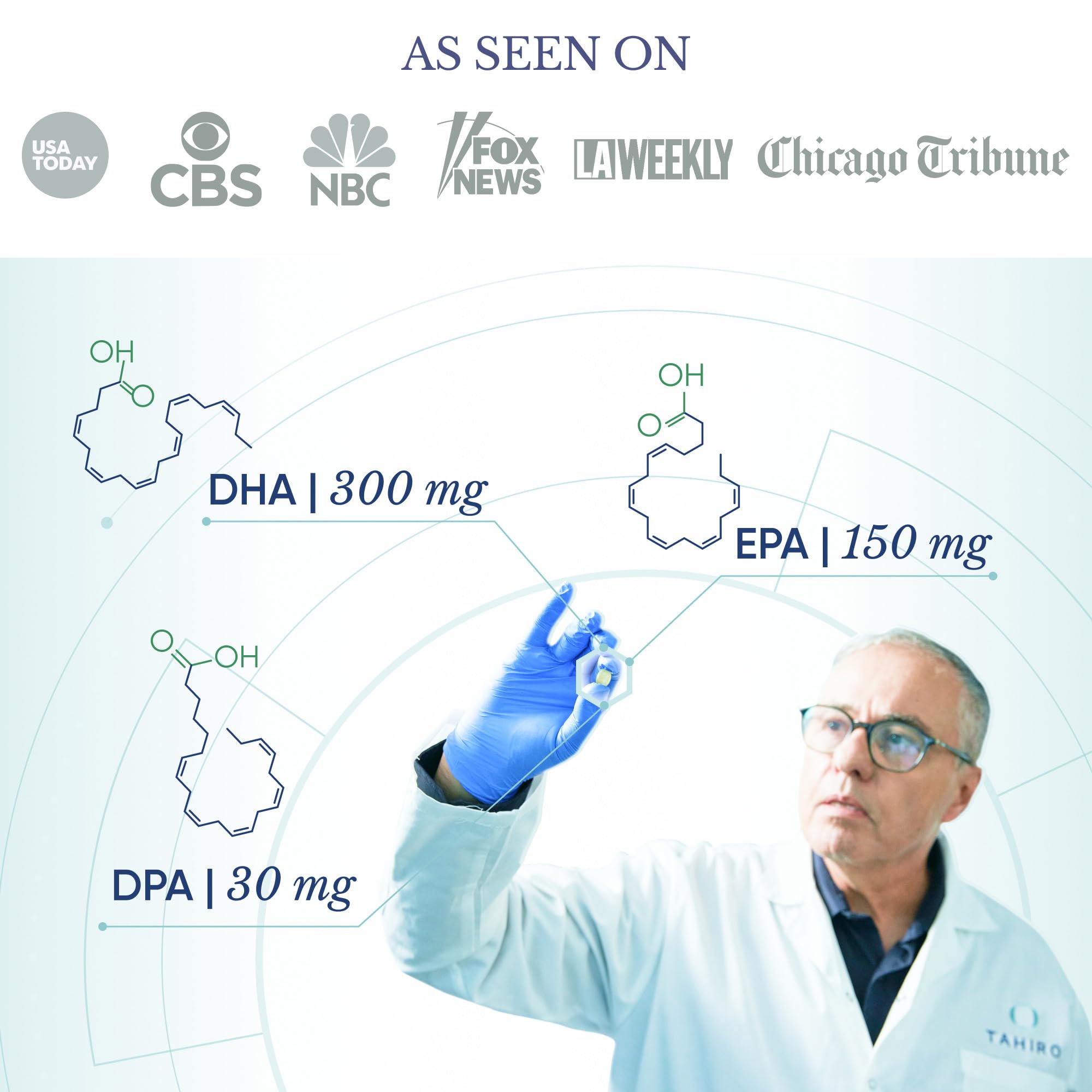 TAHIRO vegan omega-3 softgels close-up showing smooth texture