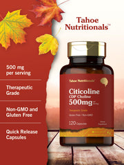 Cápsulas Tahoe Nutritionals citicolina dentro de la caja, presentación ordenada.