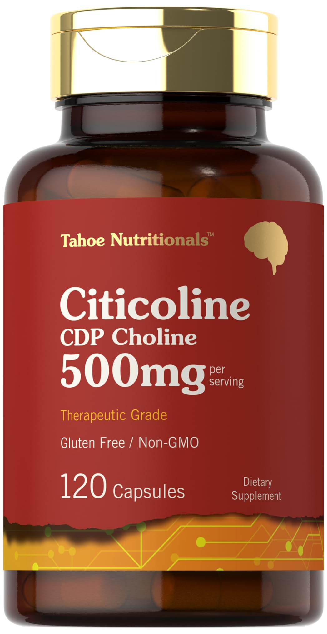 Tahoe Nutritionals citicolina 500 mg cápsulas, posible apoyo a la concentración diaria.