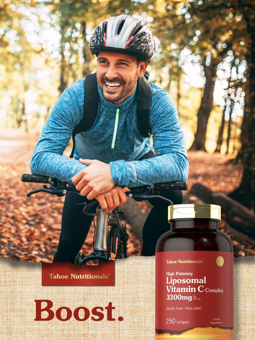 Tahoe Nutritionals Liposomal Vitamin C Complex gluten-free badge signals dietary suitability.