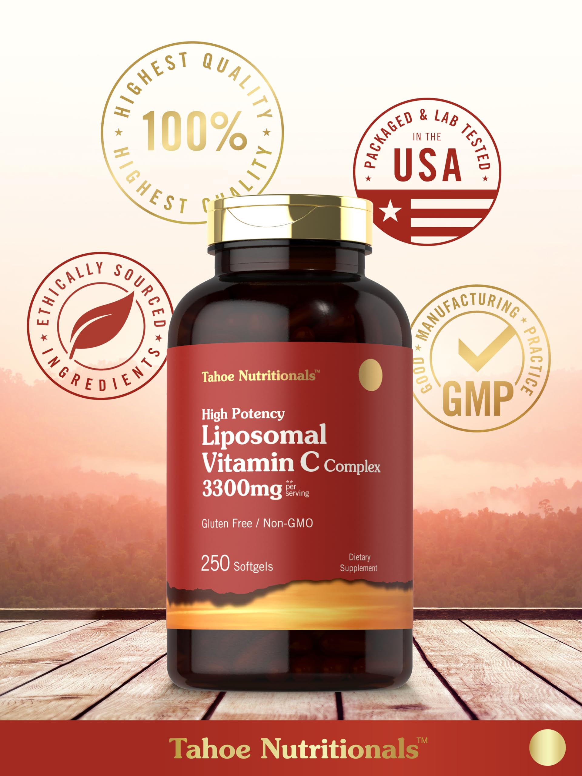 Tahoe Nutritionals Liposomal Vitamin C Complex ingredient panel emphasizing liposomal technology.